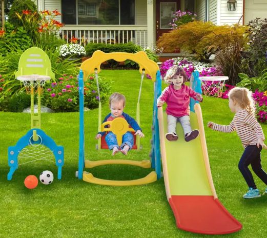 Kids are playing with kids slide.
