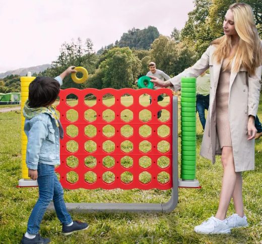 Kids are playing with jumbo 4 to score.